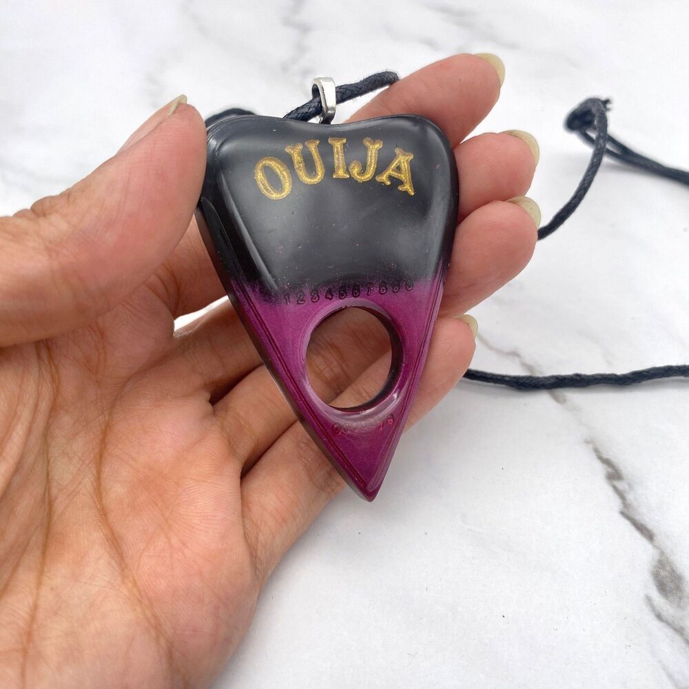 Black Magenta Chrome Dipped Ouija Planchette Necklace - Picture 6 of 9